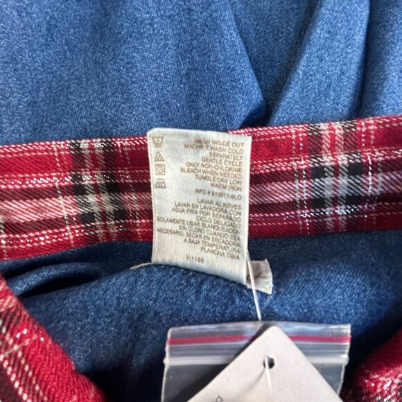Bobbie Brooks Womens Embroidered Denim Button Up Shirt with Plaid Collar XL New - Picture 4 of 8